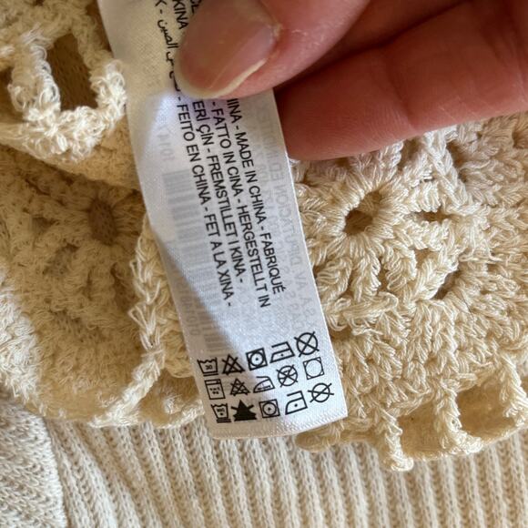 Zara Crochet Ribbed Knit Long Sleeve Top Size M Cream Cottagecore Boho NWT - Picture 6 of 8